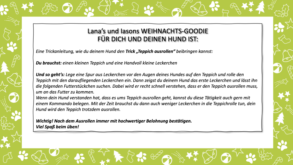 Treibball_Adventkalender Lana und Iason Trick Teppich ausrollen